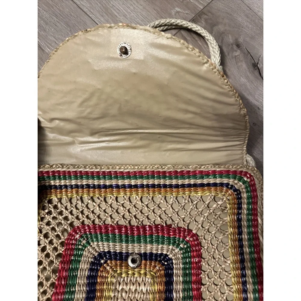Vintage Rainbow Striped Straw Purse Shoulder‎ Bag